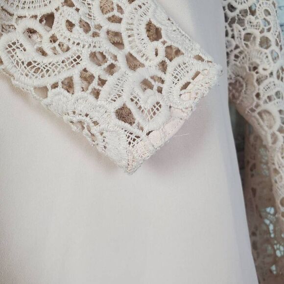 Forever 21 Nude Blouse Small Long Sleeve Crochet Lace Raglan Top Feminine Chic - Picture 3 of 8